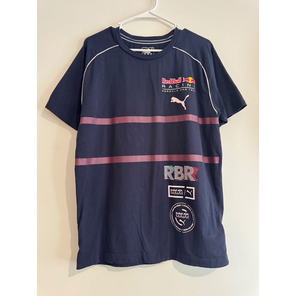 Puma Red Bull Racing F1 Team Shirt Mens Medium Navy Graphic Short Sleeve Tee
